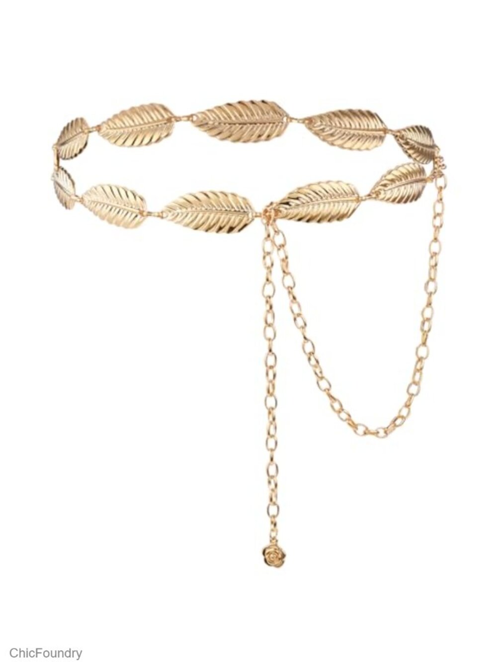 Women's Metal Leaf Chain Belt, Bridal Waistband, Dresses, 11 Leaves, Curb